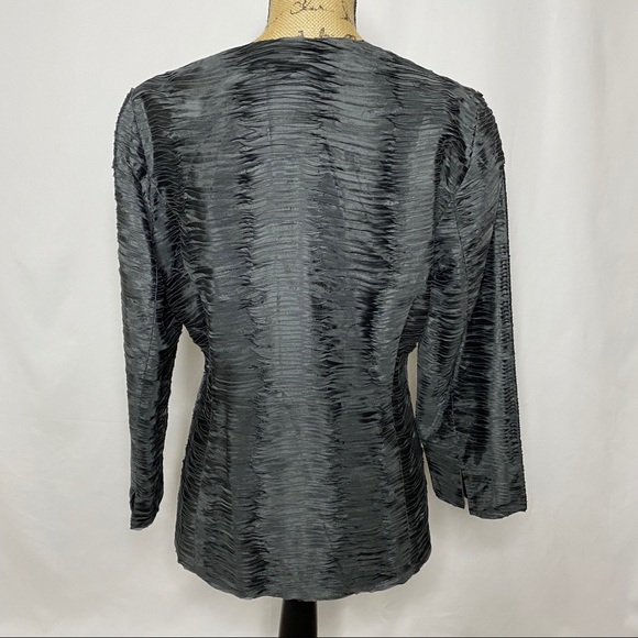 Eileen Fisher Charcoal Gray Silk Metallic Blazer - Picture 5 of 9
